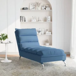 vidaXL Chaise longue met kussens stof blauw
