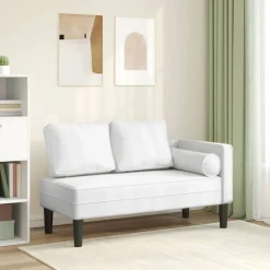vidaXL Chaise longue met kussens kunstleer wit