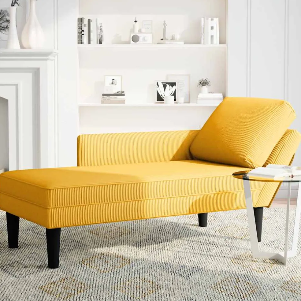 vidaXL Chaise longue met kussen corduroy stof lichtgeel