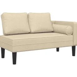 vidaXL Chaise longue met kussens stof crèmekleurig