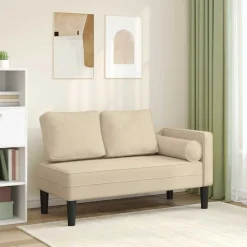 vidaXL Chaise longue met kussens stof crèmekleurig