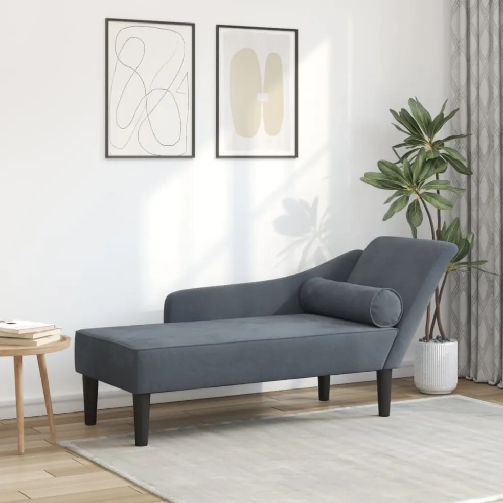 vidaXL Chaise longue met kussens fluweel donkergrijs