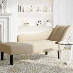 vidaXL Chaise longue met rechterarmleuning stof crèmekleurig