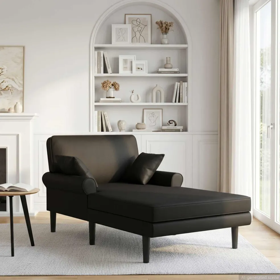 vidaXL Chaise longue Zwart Kunstleer