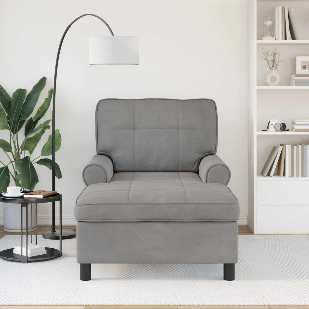 vidaXL Chaise Lounge met kussen Lichtgrijs 91 x 157 x 91 cm Fluweel