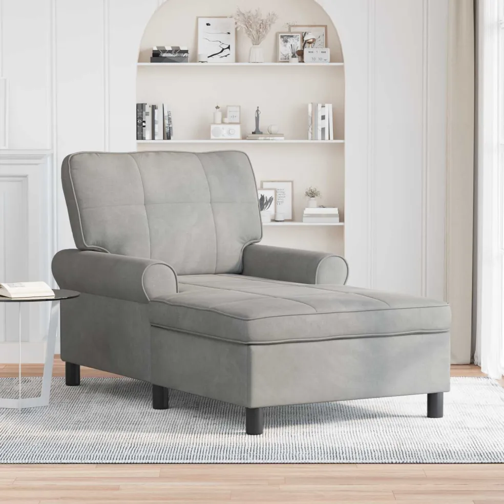 vidaXL Chaise Lounge met kussen Lichtgrijs 91 x 157 x 91 cm Fluweel