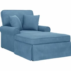 vidaXL Chaise Lounge met Rok 3 st Blauw Katoen Stof 91 x 157 x 91 cm
