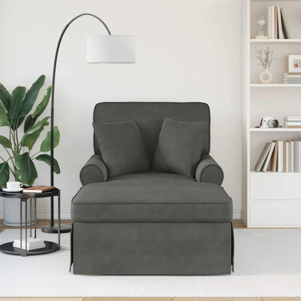 vidaXL Chaise Lounge met Rok 3 st Donkergrijs Katoen Stof