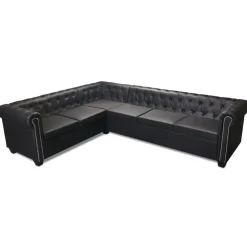 vidaXL Chesterfield hoekbank 6-zits kunstleer zwart