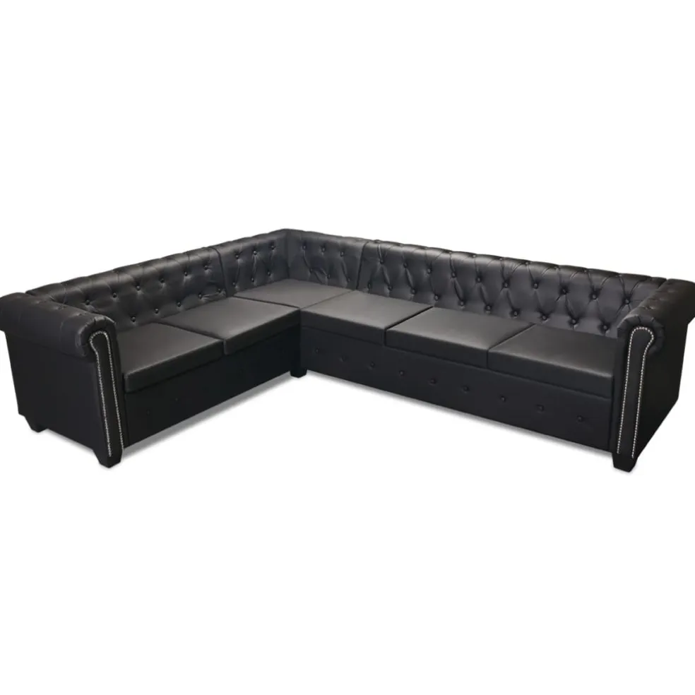 vidaXL Chesterfield hoekbank 6-zits kunstleer zwart