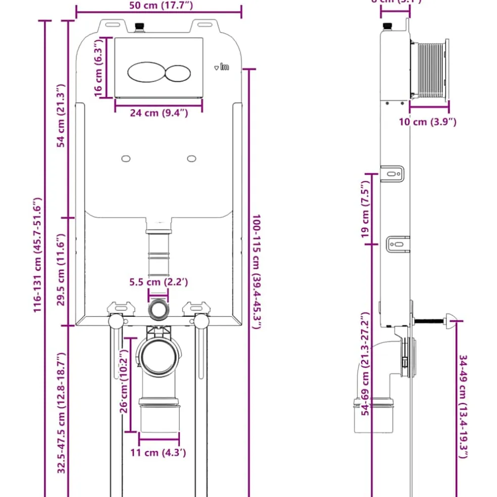 vidaXL Cisterna Frame met opslag Wit 50 x 8 x 131 cm Staal