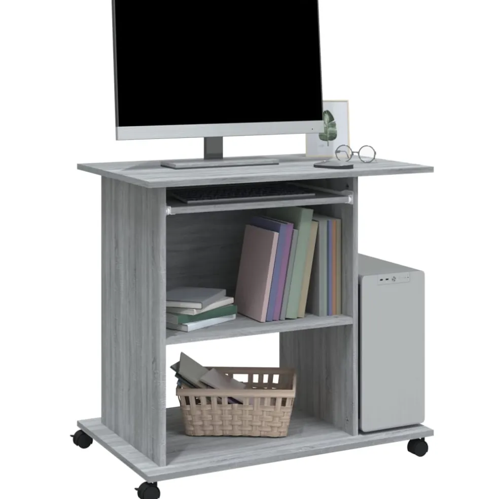 vidaXL Computerbureau 80x50x75 cm bewerkt hout grijs sonoma eikenkleur