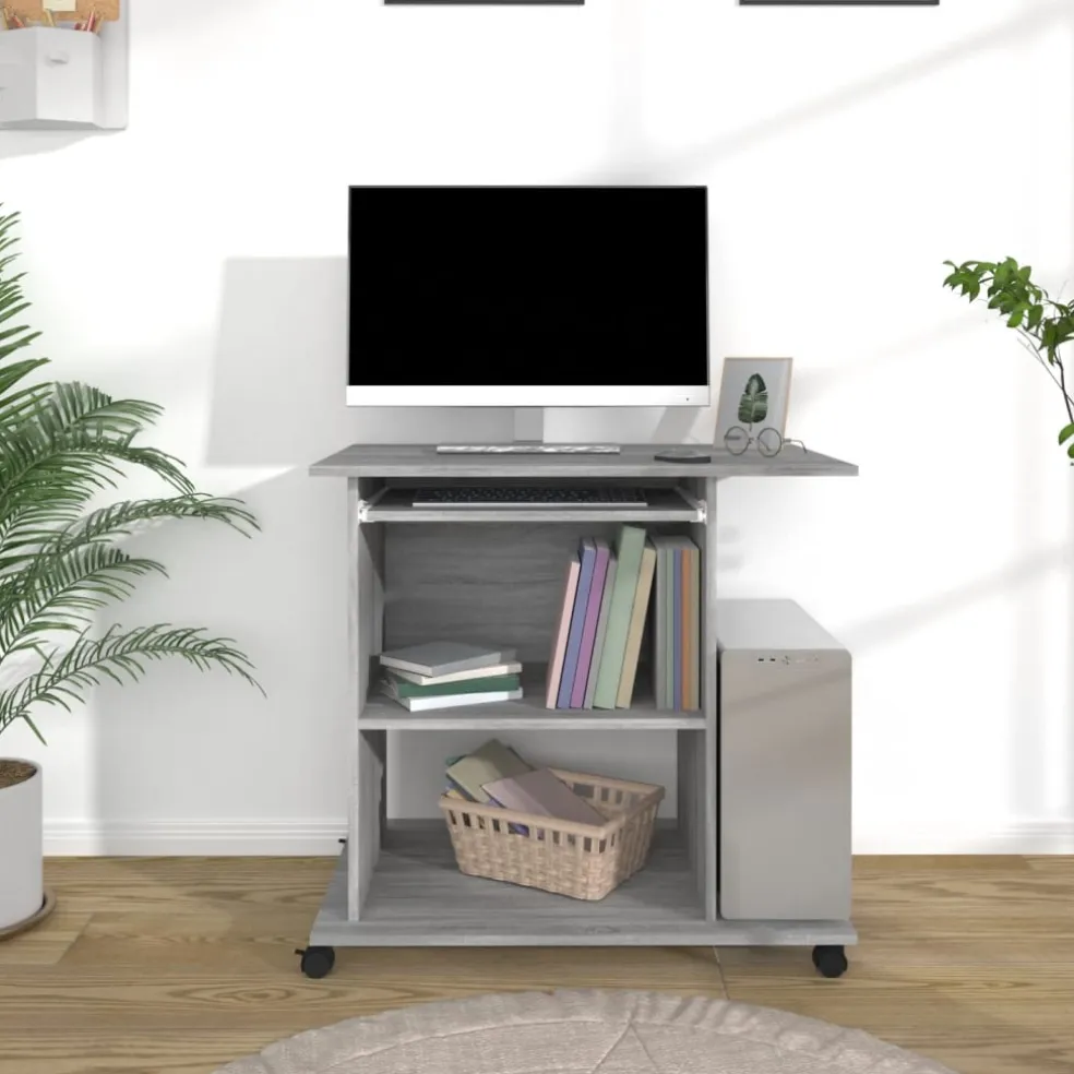 vidaXL Computerbureau 80x50x75 cm bewerkt hout grijs sonoma eikenkleur