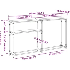 vidaXL Consoletafel Zwart Eiken 146 x 22,5 x 75 cm Bewerkt hout