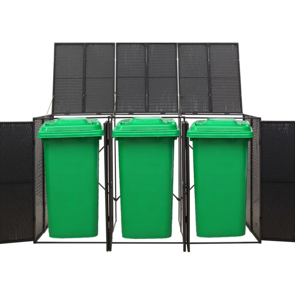 vidaXL Containerberging driedubbel 207x80x117 cm poly rattan zwart