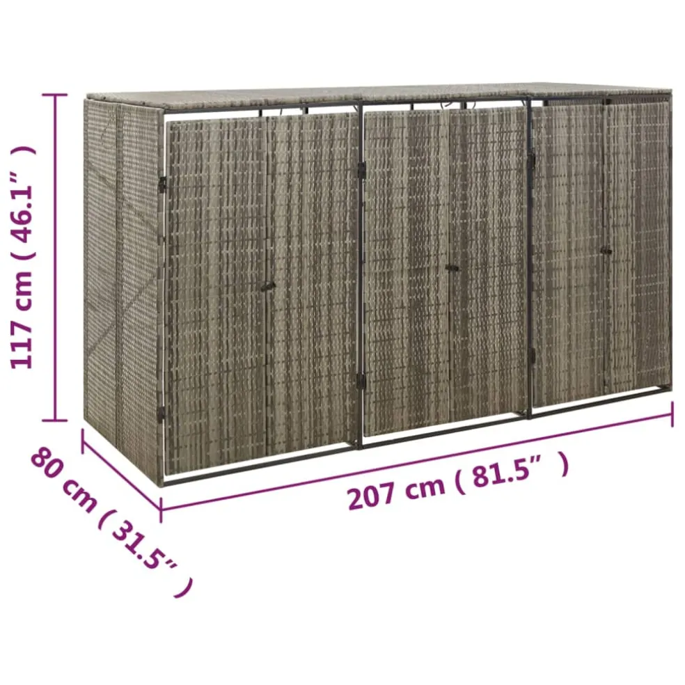 vidaXL Containerberging driedubbel 207x80x117 cm poly rattan grijs