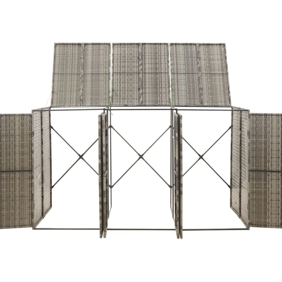 vidaXL Containerberging driedubbel 207x80x117 cm poly rattan grijs