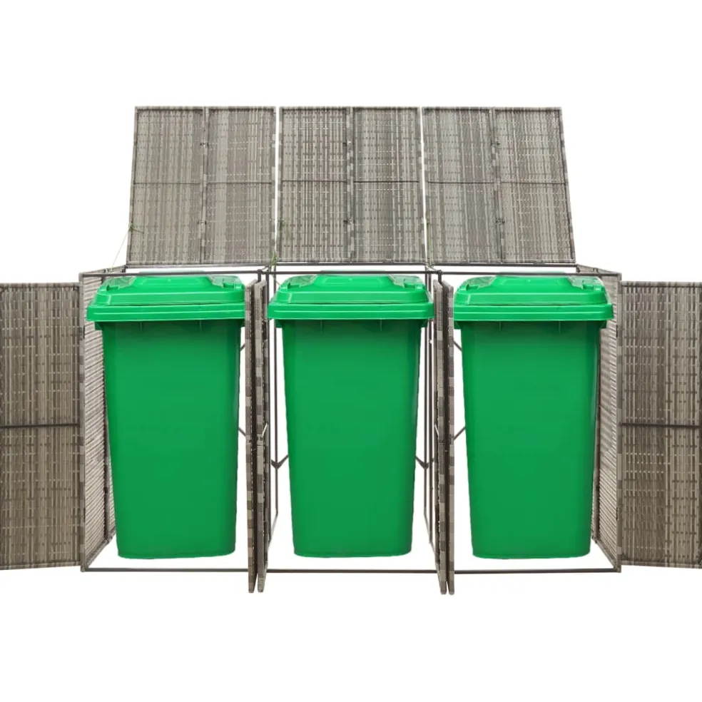vidaXL Containerberging driedubbel 207x80x117 cm poly rattan grijs