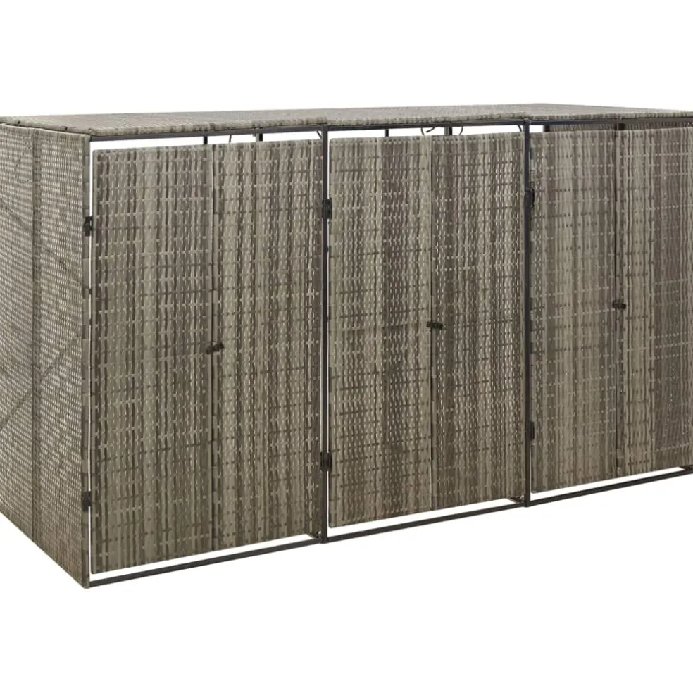 vidaXL Containerberging driedubbel 207x80x117 cm poly rattan grijs