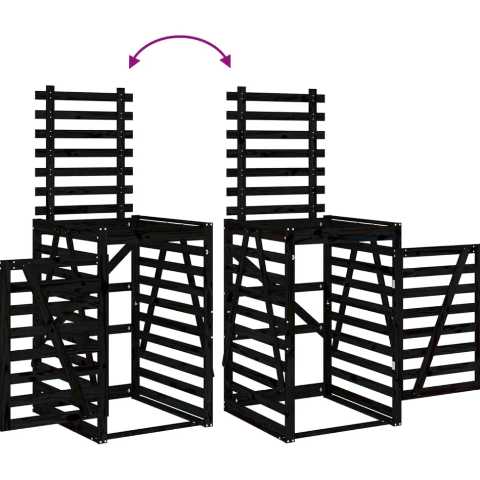 vidaXL Containerberging drievoudig massief grenenhout zwart