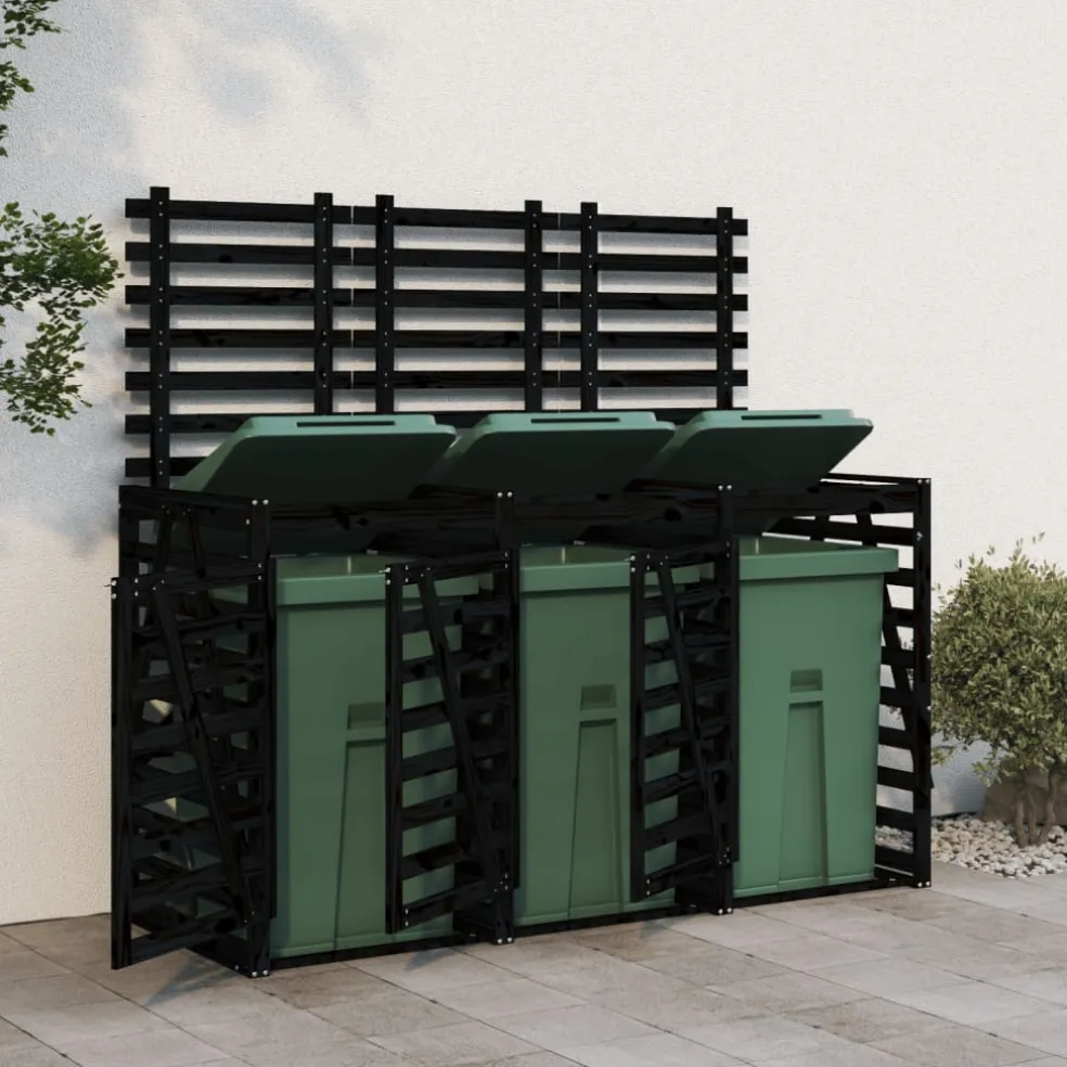 vidaXL Containerberging drievoudig massief grenenhout zwart