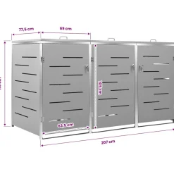vidaXL Containerberging driedubbel 207x77,5x115 cm roestvrij staal