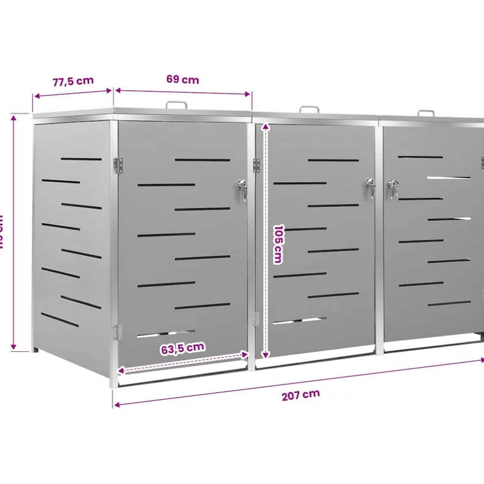 vidaXL Containerberging driedubbel 207x77,5x115 cm roestvrij staal