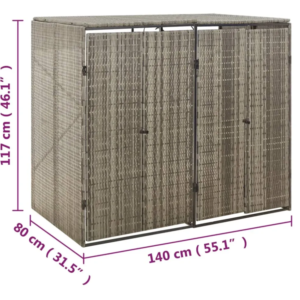 vidaXL Containerberging dubbel 140x80x117 cm poly rattan grijs