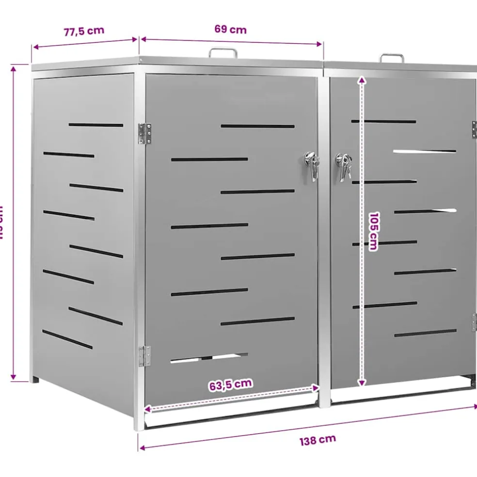 vidaXL Containerberging dubbel 138x77,5x115 cm roestvrij staal