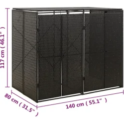vidaXL Containerberging dubbel 140x80x117 cm poly rattan zwart