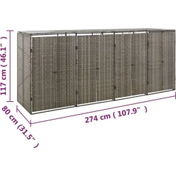vidaXL Containerberging viervoudig 274x80x117 cm poly rattan grijs