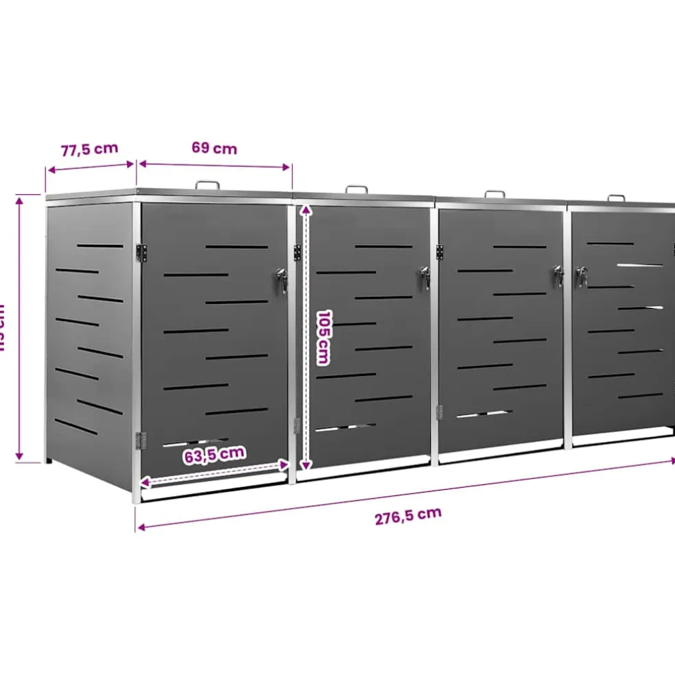vidaXL Containerberging vierdubbel 276,5x77,5x115 cm roestvrij staal