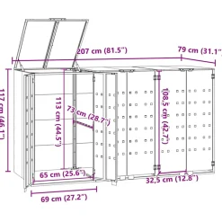vidaXL Containerberging voor 3 containers 207x79x117 cm staal grijs