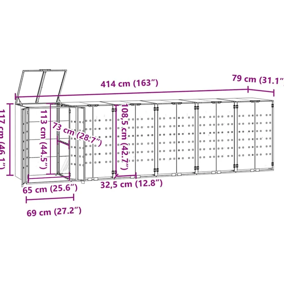 vidaXL Containerberging voor 6 containers 414x79x117 cm staal grijs