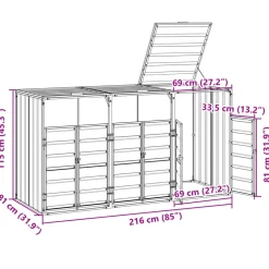 vidaXL Containerberging voor 3 containers 216x81x115 cm staal groen