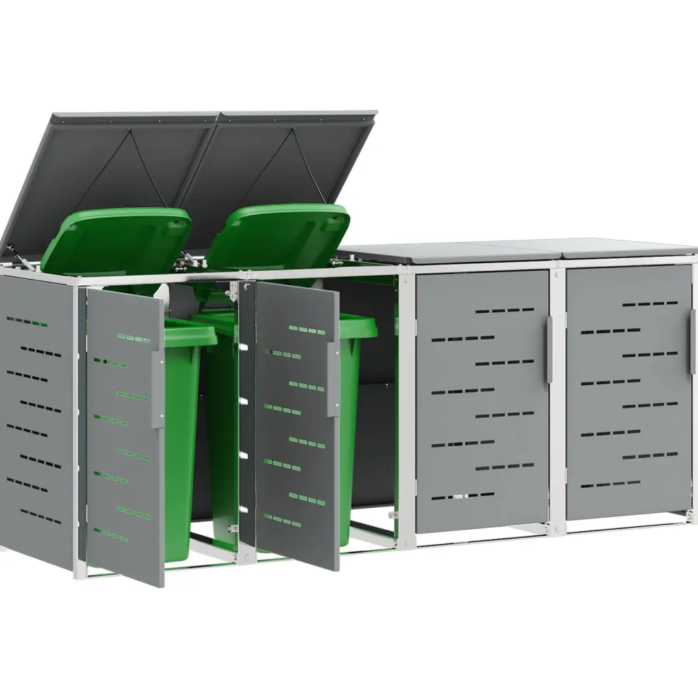 vidaXL Containerombouw for 4 Bins 240L Roestvrij staal Grijs