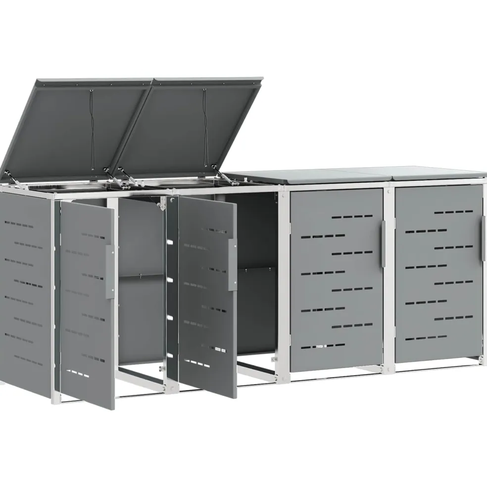 vidaXL Containerombouw for 4 Bins 240L Roestvrij staal Grijs