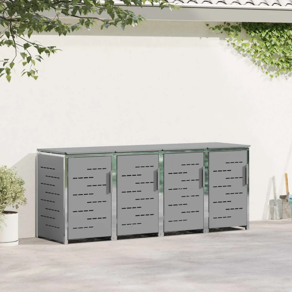 vidaXL Containerombouw for 4 Bins 240L Roestvrij staal Grijs