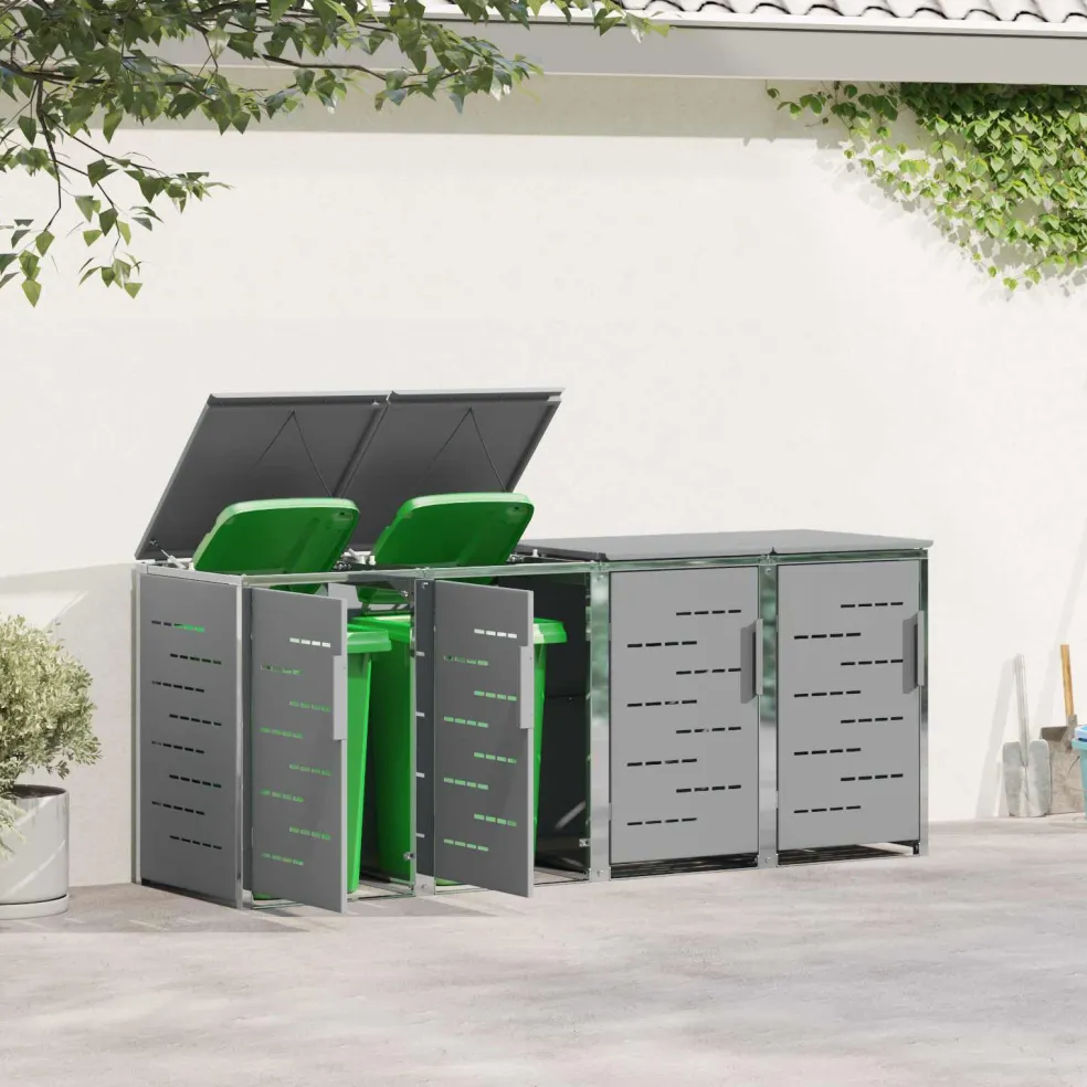 vidaXL Containerombouw for 4 Bins 240L Roestvrij staal Grijs