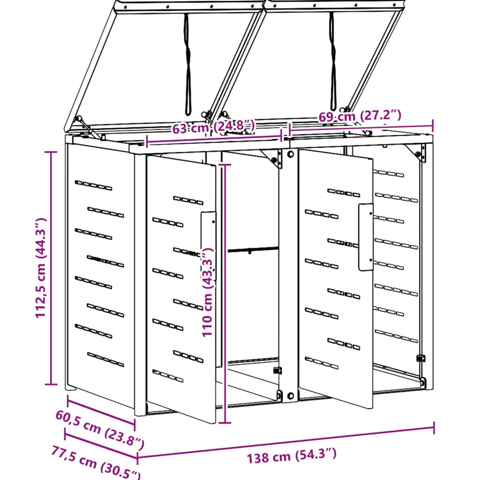 vidaXL Containerombouw for 2 Bins 240L Roestvrij staal