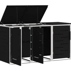 vidaXL Containerombouw for 3 Bins 240L Roestvrij staal Zwart
