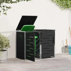 vidaXL Containerombouw for 2 Bins 240L Roestvrij staal Zwart