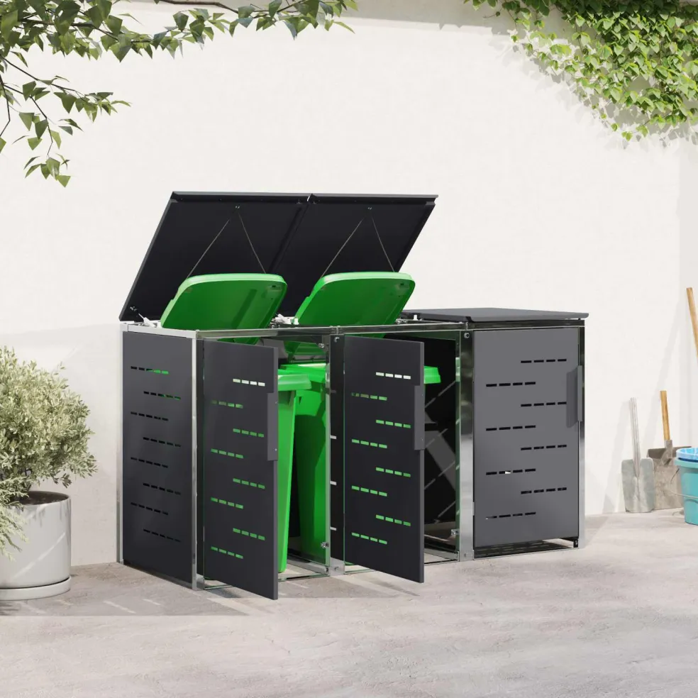 vidaXL Containerombouw for 3 Bins 240L Roestvrij staal