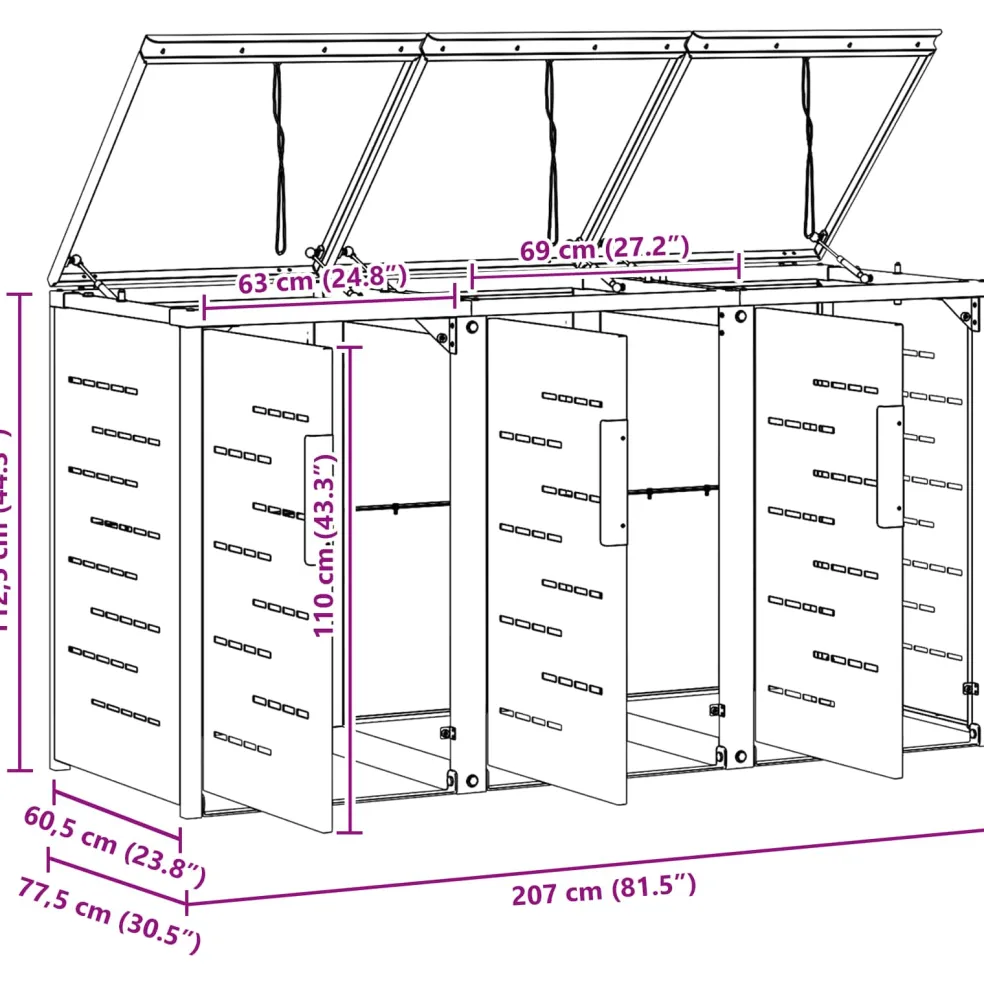 vidaXL Containerombouw for 3 Bins 240L Roestvrij staal