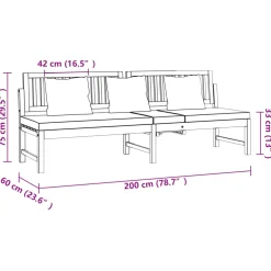 vidaxL Dagbed met crèmekleurig kussen 200x60x75 cm massief acaciahout