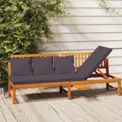 vidaxL Dagbed met grijs kussen 200x60x75 cm massief acaciahout