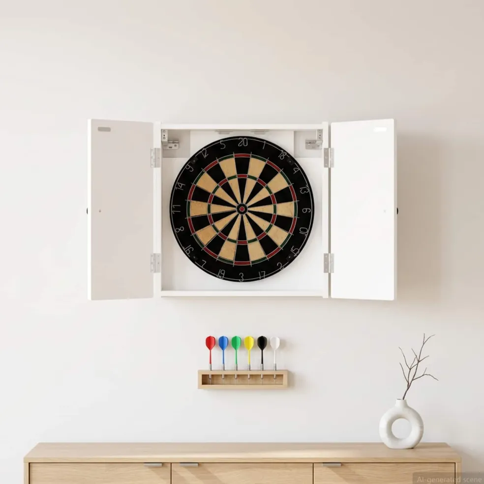 vidaXL Dartbord Kabinet EDE Wit 52,5 x 10,5 x 53,5 cm Bewerkt hout