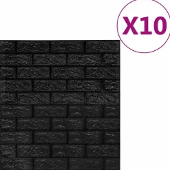vidaXL 3D-behang zelfklevend 10 st bakstenen zwart
