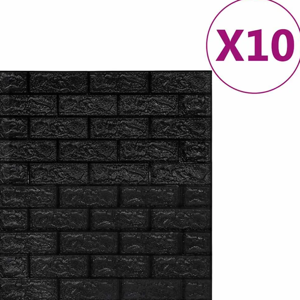 vidaXL 3D-behang zelfklevend 10 st bakstenen zwart