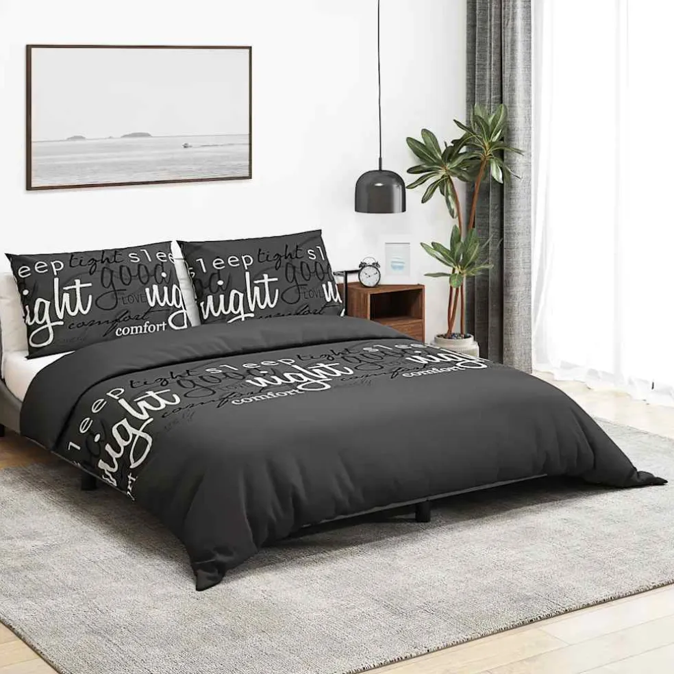 vidaXL Dekbedovertrekset 140x200 cm katoen zwart en wit